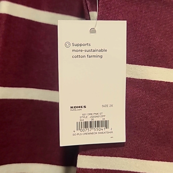 SO Crewneck Striped Sweatshirt, 2X - Picture 2 of 6